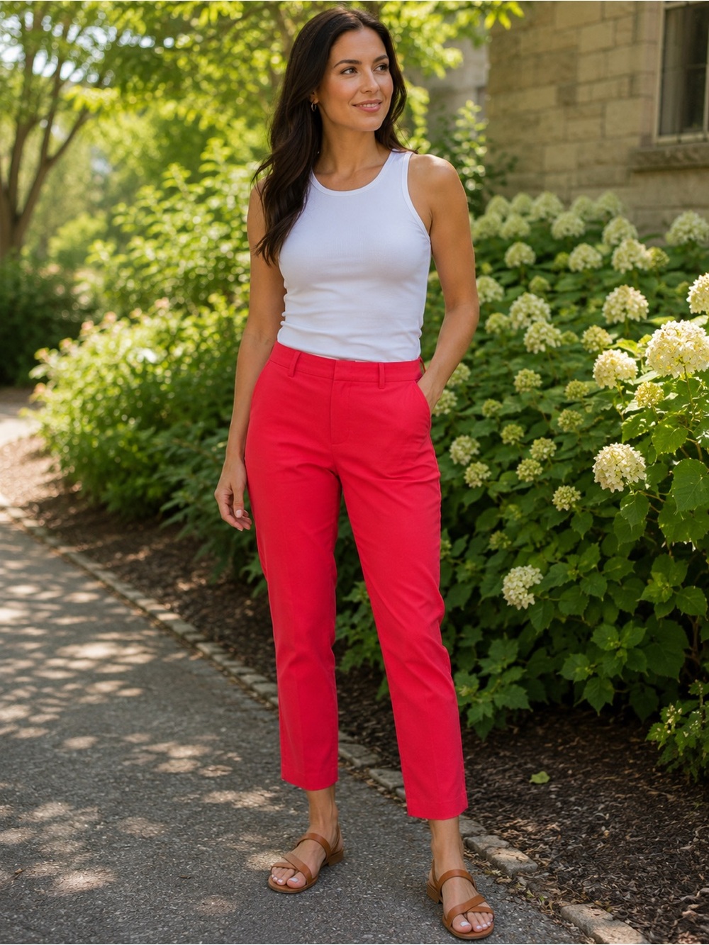Banana Republic Sloan Fit Cropped Pants Size 14 Bright Coral Pink